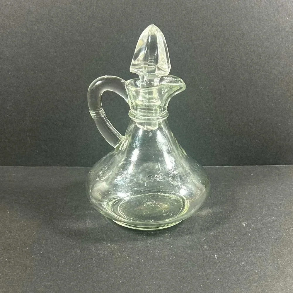 Cruet Clear Glass Vintage Handle Stopper Kitchen Small